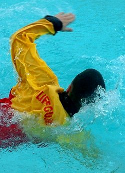 swimming triaing in anorak